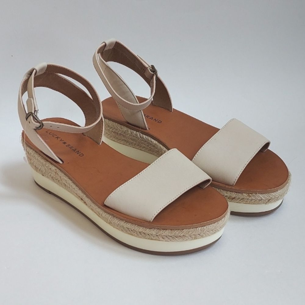 NWOT Ladies Lucky Brand Jeneka Leather Platform Sandals W/Ankle Straps Size 8.5